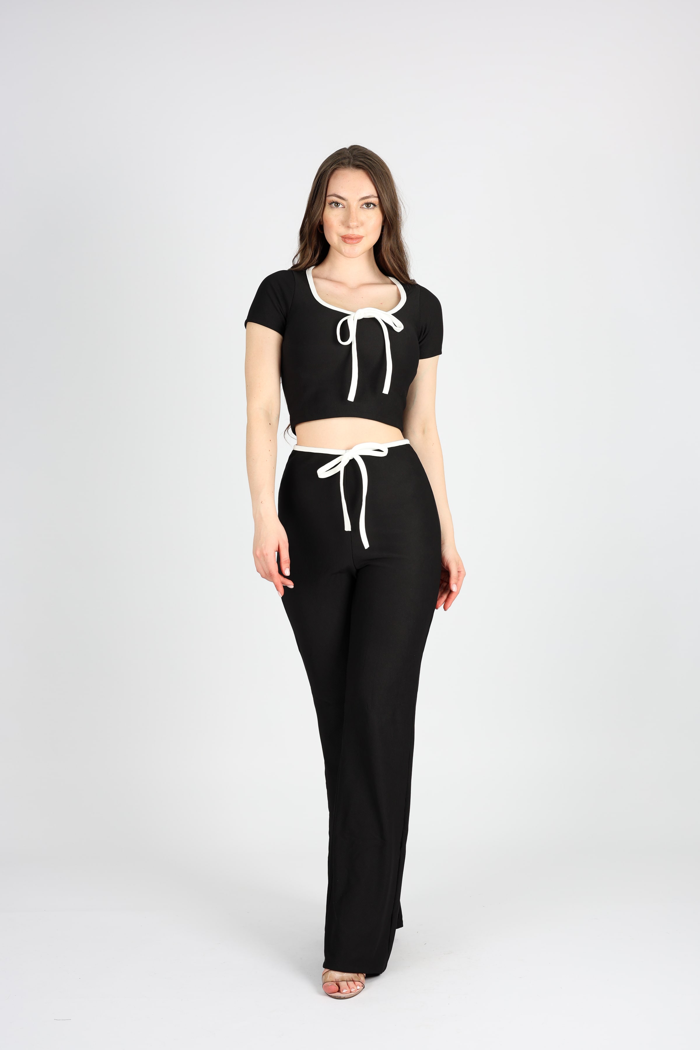 Kore stili Siyah  Crop İkili Takim